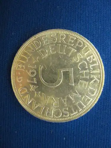 5 DM Kursmünze Silbermünze 1974 D stg