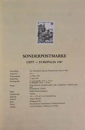 Schwarzdruck auf Schwarzdruckblatt Österreich 1987 zur Ausgabe: CEPT - EUROPALIA 1987