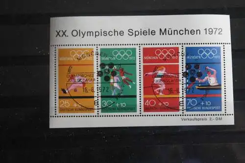 Deutschland, 1972, Olympische Spiele München, MiNr. Block 8; seltener Sonderstempel: München-Olymp.-Jugendlager