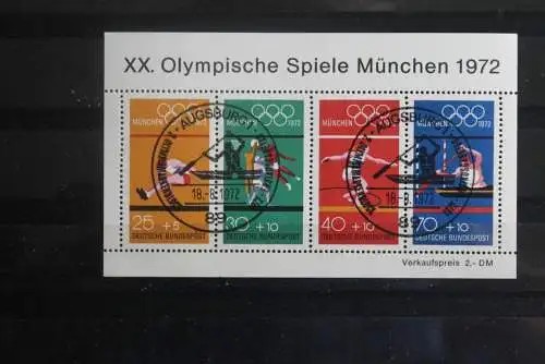 Deutschland, 1972, Olympische Spiele München, MiNr. Block 8; Sonderstempel, seltener Sonderstempel: Augsburg-Kanu