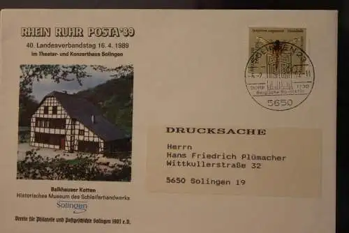 Deutschland  Rhein Ruhr Posta 1989 Solingen, Ausstellungsbrief