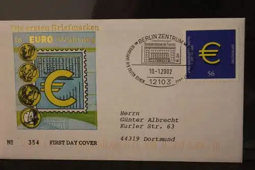 Deutschland 2002; Briefmarken in Euro-Währung FDC MiNr. 2236, selbstklebend, befördert