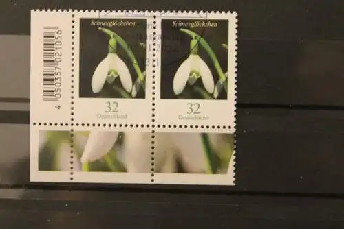 Deutschland; Blumen: Schneeglöckchen 32; waagerechtes Paar, ER, MiNr. 3655; gestempelt