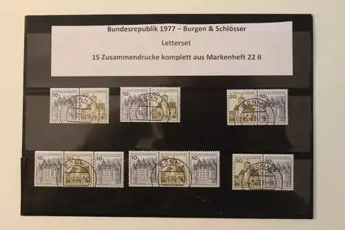 Deutschland 1990 Letterset Burgen & Schlösser, 15 Zusammendrucke aus MH 22 II, komplett; gestempelt