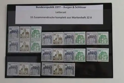 Deutschland 1990 Letterset Burgen & Schlösser, 15 Zusammendrucke aus MH 22 II, komplett; MNH