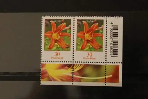 Deutschland ; Freimarken: Blumen: 30 Cent Taglilie; waagerechtes Paar; MiNr. 3509, UR; MNH