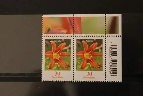 Deutschland ; Freimarken: Blumen: 30 Cent Taglilie; waagerechtes Paar; MiNr. 3509, OR; MNH