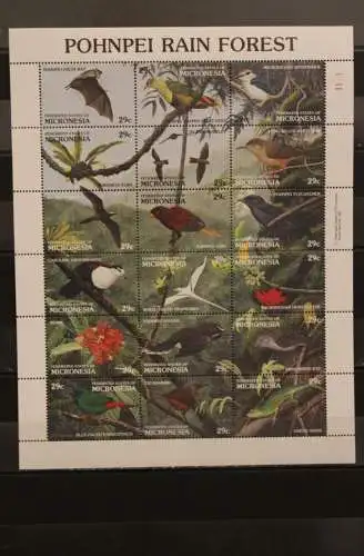 Mikronesien, Micronesia, 1991, Kleinbogen Pohnpei Rain Forest, Flora und Fauna im Regenwald, Tiere; MNH