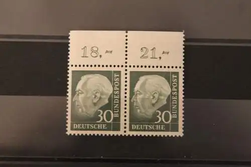 Deutschland, Freimarken:Heuss (II) mit Fluoreszenz; 30 Pf; MiNr. 259 y; waagerechtes Paar; Oberrand, MNH