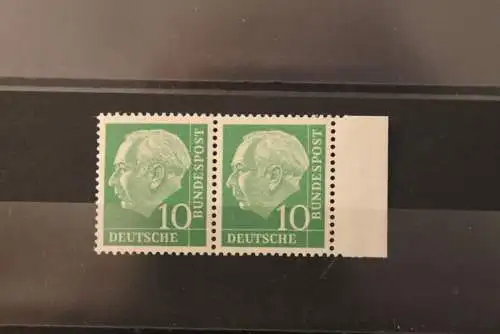 Deutschland, Freimarken:Heuss (I) mit Fluoreszenz; 10 Pf; MiNr. 183 y; waagerechtes Paar;Seitenrand, gepr. Schlegel; MNH