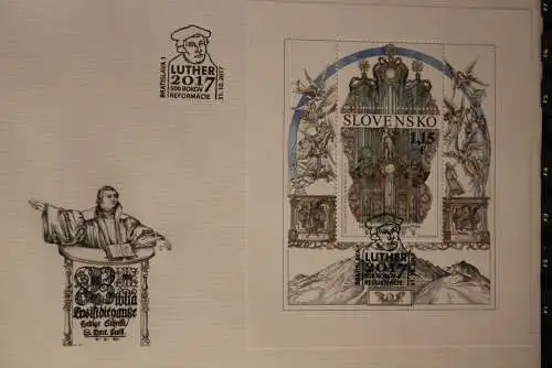 Slowakei 2017, FDC: Block 500 Jahre Reformation; Martin Luther; ESST