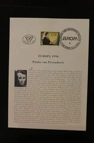 Österreich 1996, Ersttagsblatt, ETB: EUROPA 1996