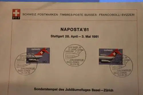 Schweiz 1981; NAPOSTA '81 Stuttgart Sonderstempel Jubiläumsflug Basel-Zürich; selten