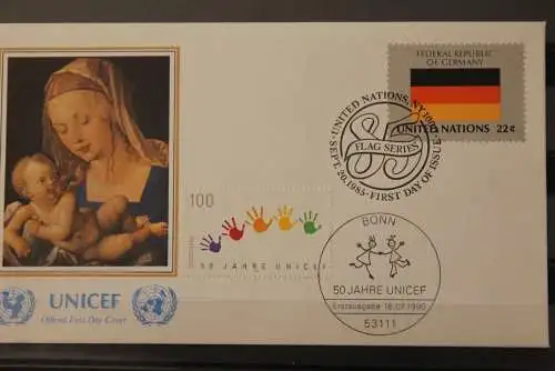 Deutschland 1996; FDC UNICEF; MiNr. 1869 + UN-Frankatur; selten