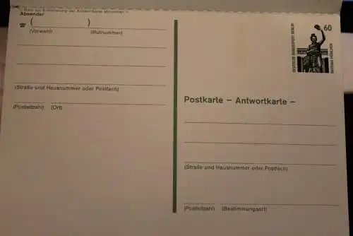 Berlin 1990; Sehenswürdigkeiten Ganzsache Postkarte mit Antwortkarte P 138, gebraucht