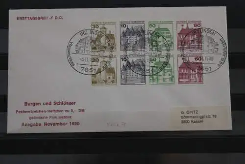 Deutschland 1980; FDC Burgen und Schlösser; MiNr. H-Bl. 28; ESST Inzlingen