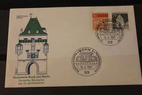 Deutschland 1967; Freimarken:  Deutsche Bauwerke: FDC; Neubrandenburg und Soest; MiNr. 496-97