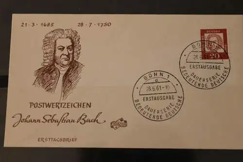 Deutschland 1961; Freimarken: Bedeutende Deutsche: FDC; Johann S. Bach; MiNr. 352 x