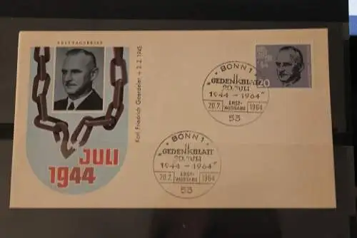 Deutschland 1964; 20. Jahrestag Widerstand; Hitler - Attentat, FDC; MiNr. 431-438