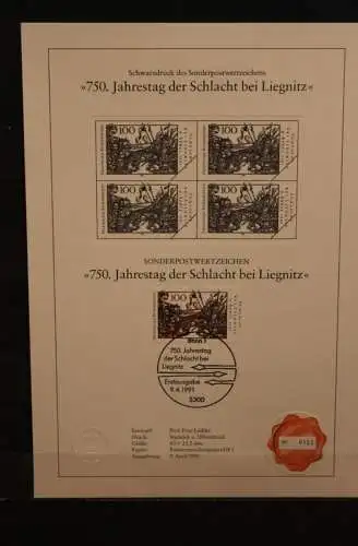 Deutschland 1991, Schwarzdruck: Schlacht bei Liegnitz; ESST, nummeriert, limitiert, MiNr 1511