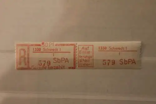 DDR 1983 SbPA - Einschreibe-Gebührenzettel  1330 Schwedt1; i; 579  **Z