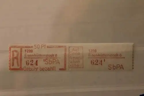 DDR 1983 SbPA - Einschreibe-Gebührenzettel  1220 Eisenhüttenstadt 6; t; 624  **Z