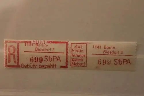 DDR 1983 SbPA - Einschreibe-Gebührenzettel  1141 Berlin-Biesdorf 3; 699  **Z