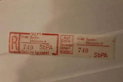 DDR 1983 SbPA - Einschreibe-Gebührenzettel  1140 Berlin-Marzahn 4; 740  **Z