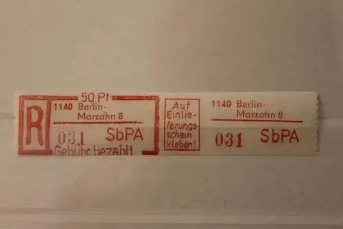 DDR 1983 SbPA - Einschreibe-Gebührenzettel  1143 Berlin-Marzahn 8; 031  **Z