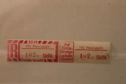 DDR 1968 SbPA - Einschreibe-Gebührenzettel  195 Neuruppin; 102 z; II **Z