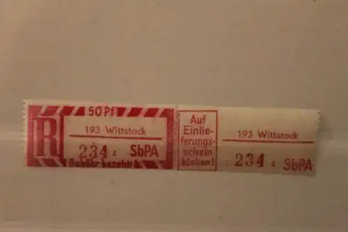 DDR 1968 SbPA - Einschreibe-Gebührenzettel  193  Wittstock; 324 z; II **Z