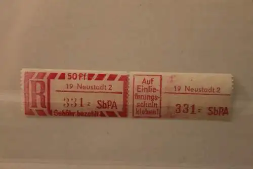 DDR 1968 SbPA - Einschreibe-Gebührenzettel  19  Neustadt 2; 331 z; II **Z