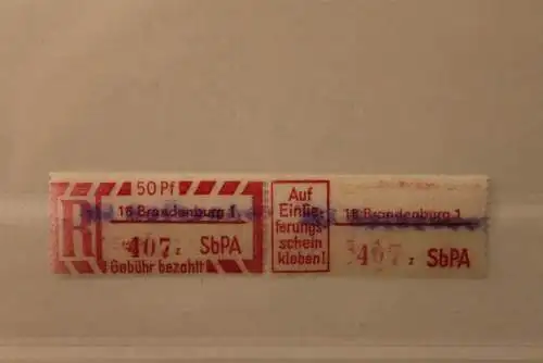 DDR 1968 SbPA - Einschreibe-Gebührenzettel  183 auf -18-1 Brandenburg 1; 407 z **Z