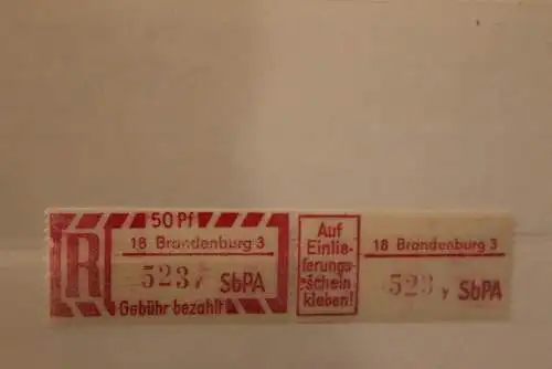 DDR 1968 SbPA - Einschreibe-Gebührenzettel  18 Brandenburg 3; 523 y II **Z