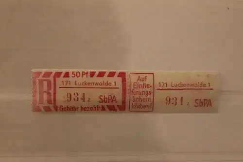 DDR 1968 SbPA - Einschreibe-Gebührenzettel  171 Luckenwalde 1 ; 934 z II **Z