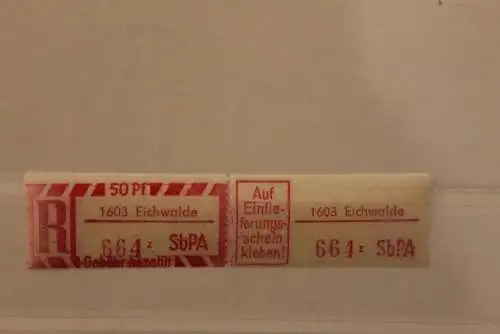 DDR 1968 SbPA - Einschreibe-Gebührenzettel  1603 Eichwalde ; 664 z II **Z