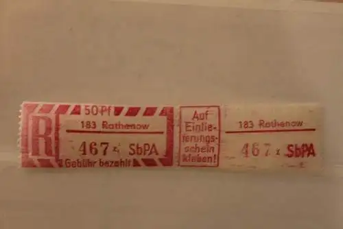 DDR 1968 SbPA - Einschreibe-Gebührenzettel  183 Rathenow; 467 z II **Z