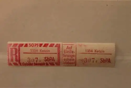 DDR 1968 SbPA - Einschreibe-Gebührenzettel  1554 Ketzin; 307 z II **Z