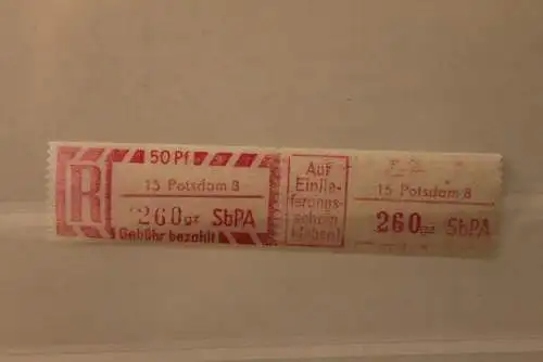 DDR 1968 SbPA - Einschreibe-Gebührenzettel  15 Potsdam 8; 260 gz II **Z