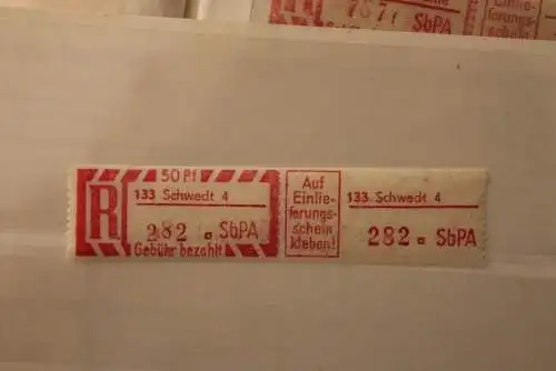 DDR 1968 SbPA - Einschreibe-Gebührenzettel  133 Schwedt 4; 282 a I **Z