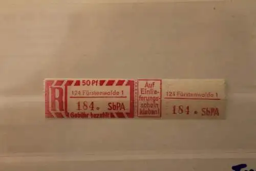 DDR 1968 SbPA - Einschreibe-Gebührenzettel  124 Fürstenwalde 1; 184 e II **Z