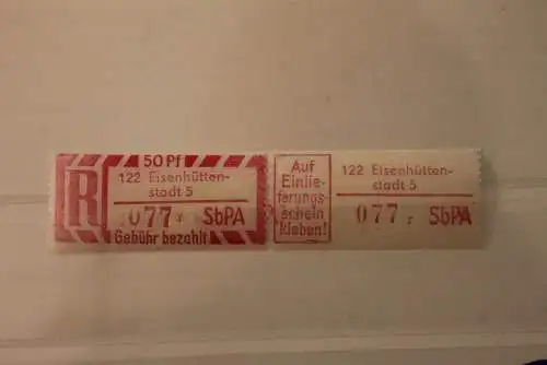 DDR 1968 SbPA - Einschreibe-Gebührenzettel  122 Eisenhüttenstadt 5; 077 r II **Z