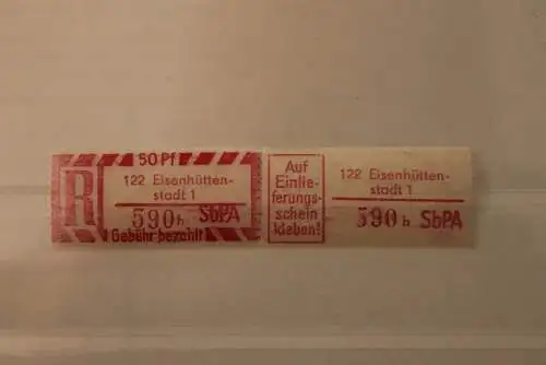 DDR 1968 SbPA - Einschreibe-Gebührenzettel  122 Eisenhüttenstadt 1; 590 h I **Z