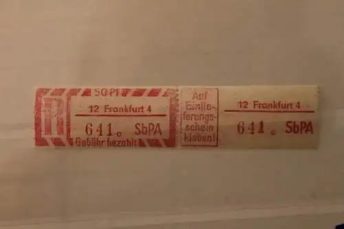 DDR 1968 SbPA - Einschreibe-Gebührenzettel  12 Frankfurt 4; 641 a II **Z