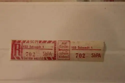 DDR 1968 SbPA - Einschreibe-Gebührenzettel  133 Schwedt 1; 702 I **Z