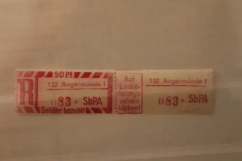 DDR 1968 SbPA - Einschreibe-Gebührenzettel  132 Angermünde 1; 083 e II **Z