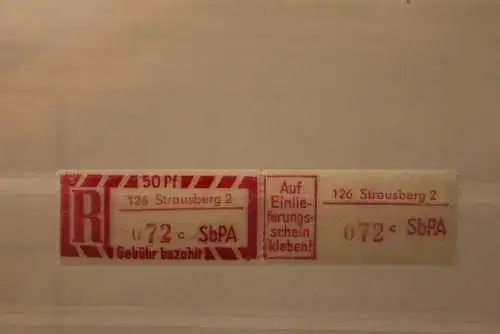 DDR 1968 SbPA - Einschreibe-Gebührenzettel  126 Strausberg 2; 072 c II **Z