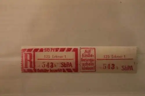 DDR 1968 SbPA - Einschreibe-Gebührenzettel  125 Erkner 1; 543 k II **Z; angetrennt