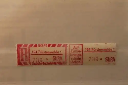 DDR 1968 SbPA - Einschreibe-Gebührenzettel  124 Fürstenwalde 1; 733 a II **Z