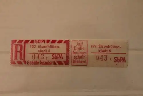 DDR 1968 SbPA - Einschreibe-Gebührenzettel  122 Eisenhüttenstadt 6; 043 t I **Z